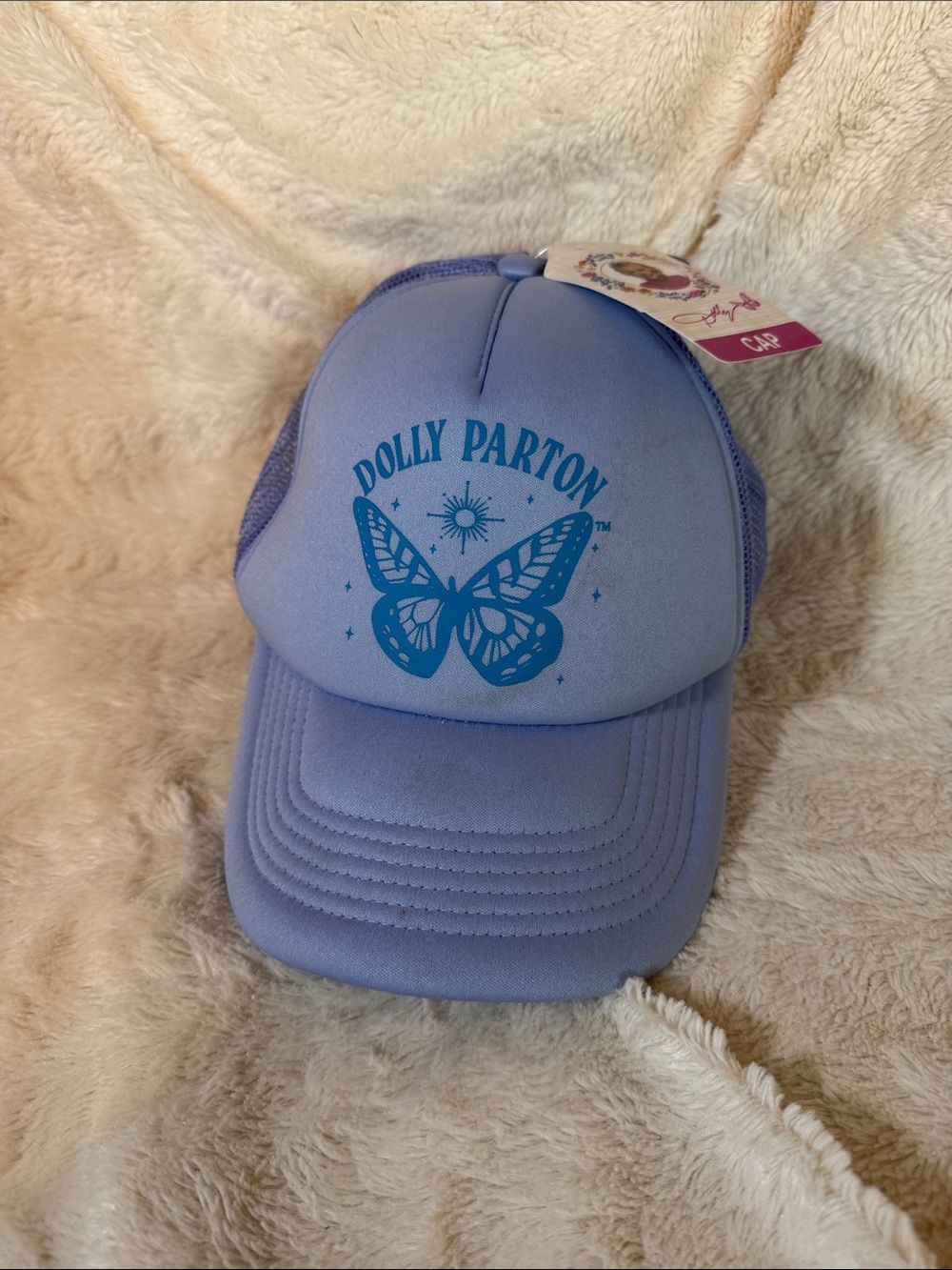 Dolly Parton Lavender Trucker Hat with Butterfly Graphic